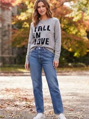 Spring + Mercer 100% Cashmere Sweater XL Fall In Love Gray Black Pullover $159